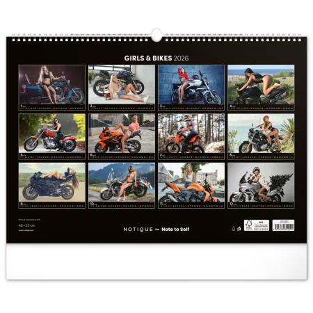 Nástěnný kalendář Girls &amp; Bikes 2026, 48 x 33 cm
