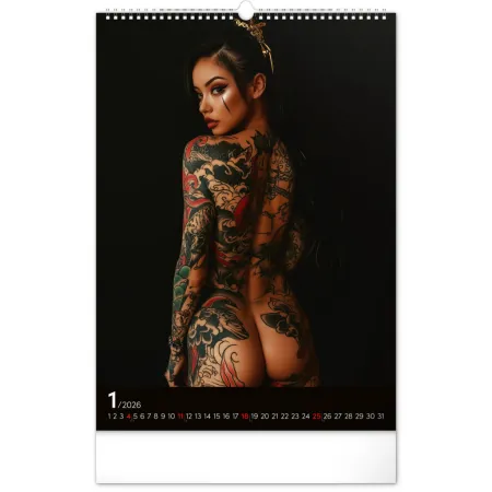 Nástěnný kalendář Inked Girls 2026, 33 x 46 cm