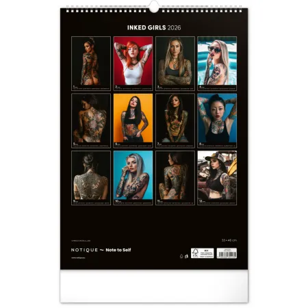 Nástěnný kalendář Inked Girls 2026, 33 x 46 cm