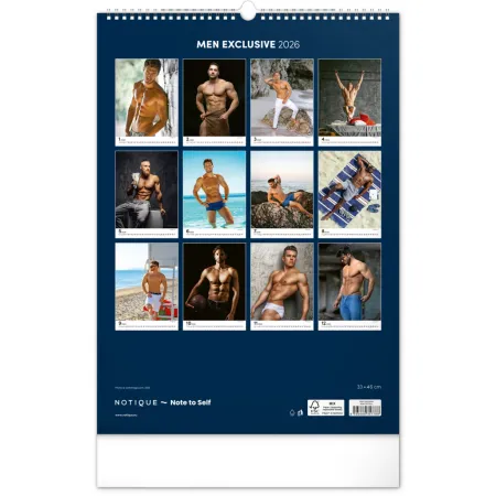 Nástěnný kalendář Men Exclusive 2026, 33 x 46 cm