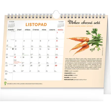 NOTIQUE Měsíční plánovací kalendář se semínky 2026, 30 x 21 cm