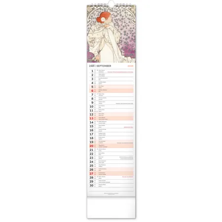 NOTIQUE Nástěnný kalendář Alfons Mucha 2026, 12 x 48 cm