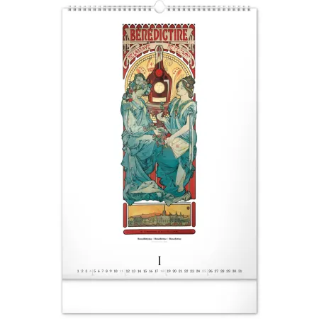 NOTIQUE Nástěnný kalendář Alfons Mucha 2026, 33 x 46 cm