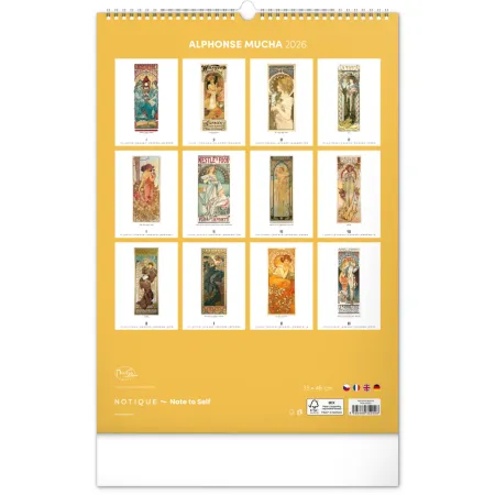 NOTIQUE Nástěnný kalendář Alfons Mucha 2026, 33 x 46 cm
