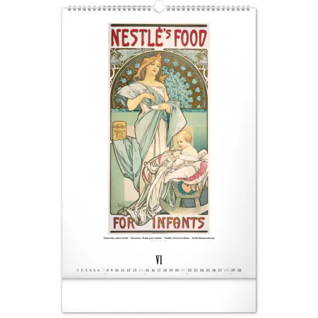 NOTIQUE Nástěnný kalendář Alfons Mucha 2026, 33 x 46 cm
