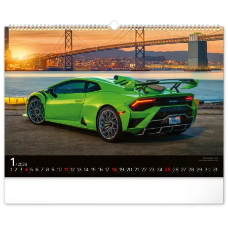 NOTIQUE Nástěnný kalendář Auta 2026, 48 x 33 cm
