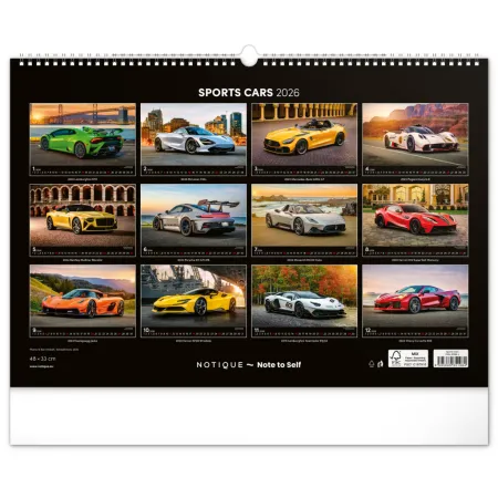 NOTIQUE Nástěnný kalendář Auta 2026, 48 x 33 cm