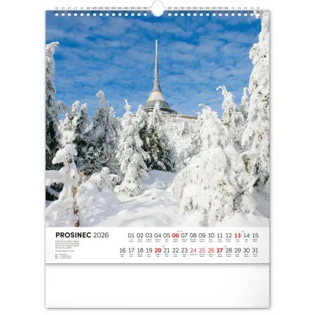 NOTIQUE Nástěnný kalendář Česká republika 2026, 30 x 34 cm
