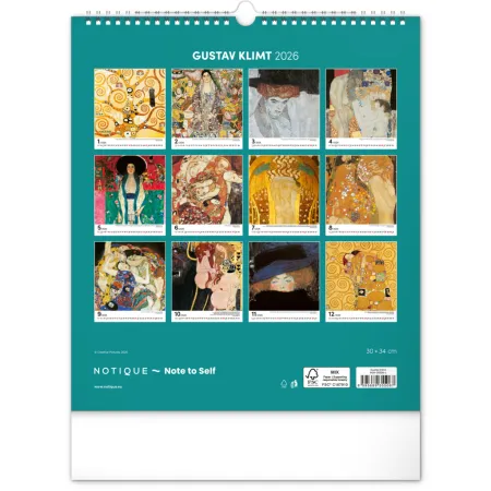 NOTIQUE Nástěnný kalendář Gustav Klimt 2026, 30 x 34 cm