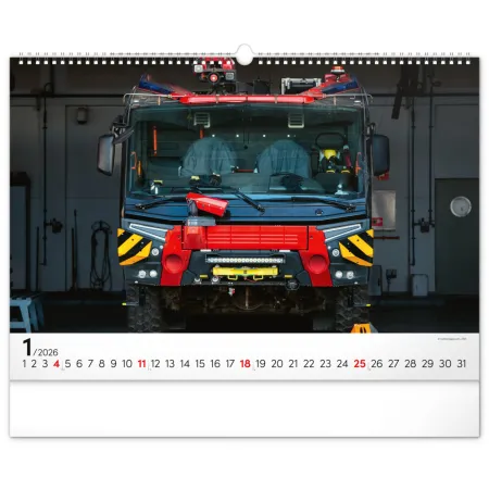 NOTIQUE Nástěnný kalendář Hasičské vozy 2026, 48 x 33 cm