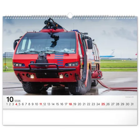 NOTIQUE Nástěnný kalendář Hasičské vozy 2026, 48 x 33 cm