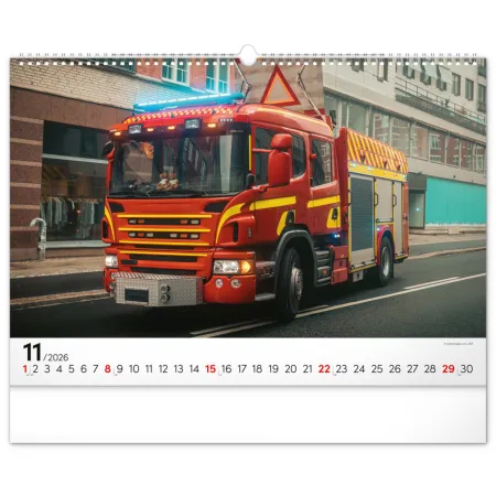 NOTIQUE Nástěnný kalendář Hasičské vozy 2026, 48 x 33 cm