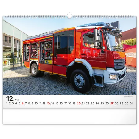 NOTIQUE Nástěnný kalendář Hasičské vozy 2026, 48 x 33 cm