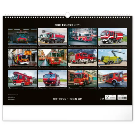 NOTIQUE Nástěnný kalendář Hasičské vozy 2026, 48 x 33 cm