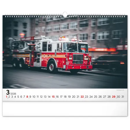 NOTIQUE Nástěnný kalendář Hasičské vozy 2026, 48 x 33 cm