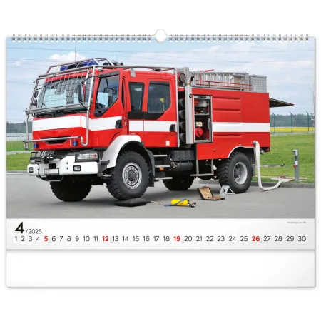 NOTIQUE Nástěnný kalendář Hasičské vozy 2026, 48 x 33 cm