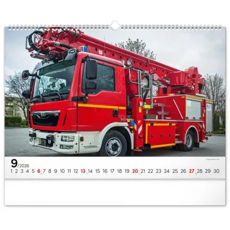 NOTIQUE Nástěnný kalendář Hasičské vozy 2026, 48 x 33 cm