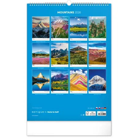 NOTIQUE Nástěnný kalendář Hory 2026, 33 x 46 cm