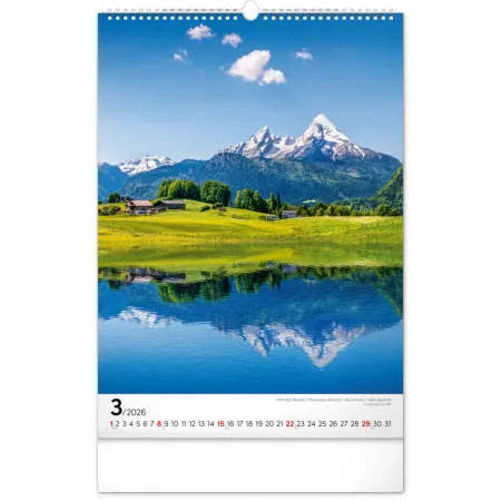 NOTIQUE Nástěnný kalendář Hory 2026, 33 x 46 cm