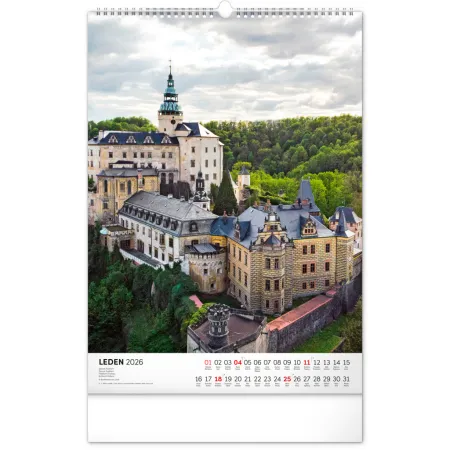 NOTIQUE Nástěnný kalendář Hrady a zámky 2026, 33 x 46 cm