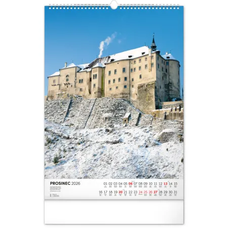 NOTIQUE Nástěnný kalendář Hrady a zámky 2026, 33 x 46 cm