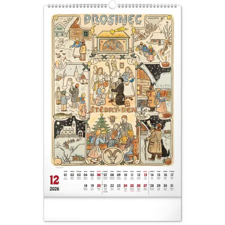 NOTIQUE Nástěnný kalendář Josef Lada 2026, 33 x 46 cm