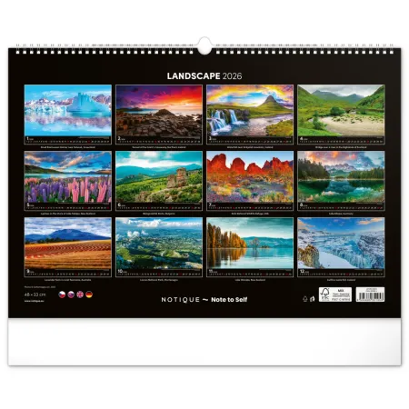 NOTIQUE Nástěnný kalendář Krajiny 2026, 48 x 33 cm