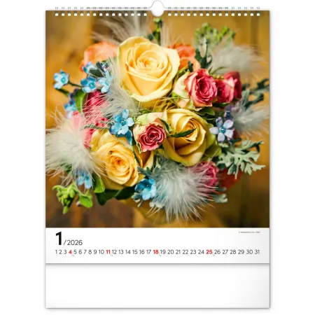 NOTIQUE Nástěnný kalendář Květiny 2026, 30 x 34 cm