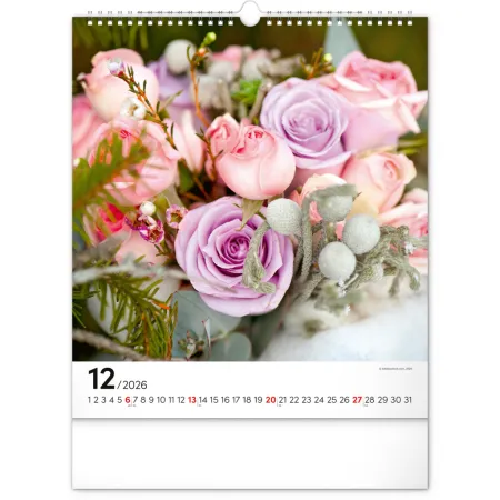 NOTIQUE Nástěnný kalendář Květiny 2026, 30 x 34 cm