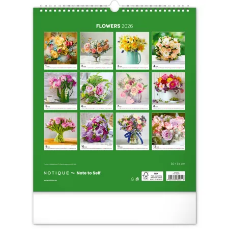 NOTIQUE Nástěnný kalendář Květiny 2026, 30 x 34 cm