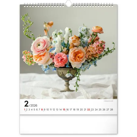 NOTIQUE Nástěnný kalendář Květiny 2026, 30 x 34 cm