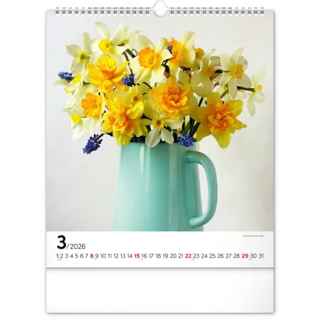 NOTIQUE Nástěnný kalendář Květiny 2026, 30 x 34 cm