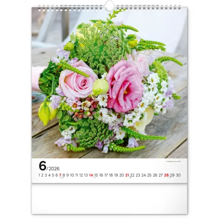 NOTIQUE Nástěnný kalendář Květiny 2026, 30 x 34 cm