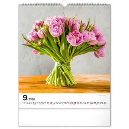 NOTIQUE Nástěnný kalendář Květiny 2026, 30 x 34 cm
