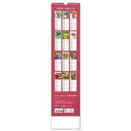 NOTIQUE Nástěnný kalendář Květiny – Kvety 2026, 12 x 48 cm