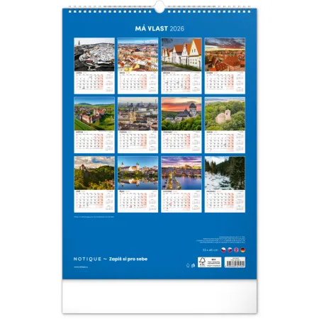 NOTIQUE Nástěnný kalendář Má vlast 2026, 33 x 46 cm