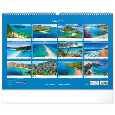 NOTIQUE Nástěnný kalendář Moře 2026, 48 x 33 cm