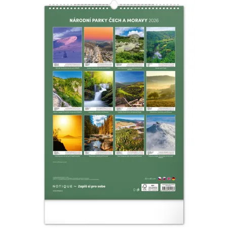 NOTIQUE Nástěnný kalendář Národní parky Čech a Moravy 2026, 33 x 46 cm