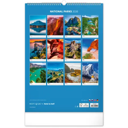 NOTIQUE Nástěnný kalendář Národní parky světa 2026, 33 x 46 cm