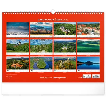 NOTIQUE Nástěnný kalendář Panoramata Česka 2026, 48 x 33 cm