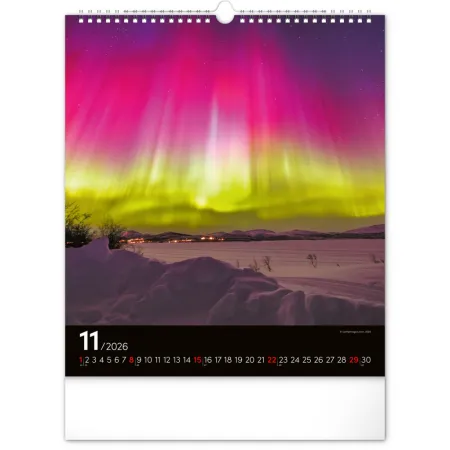NOTIQUE Nástěnný kalendář Polární záře 2026, 30 x 34 cm