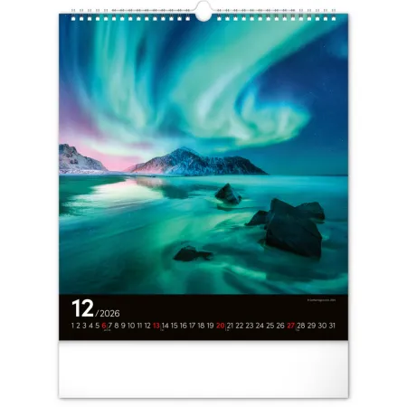 NOTIQUE Nástěnný kalendář Polární záře 2026, 30 x 34 cm