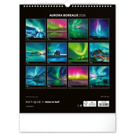 NOTIQUE Nástěnný kalendář Polární záře 2026, 30 x 34 cm