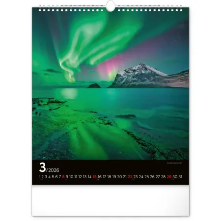 NOTIQUE Nástěnný kalendář Polární záře 2026, 30 x 34 cm