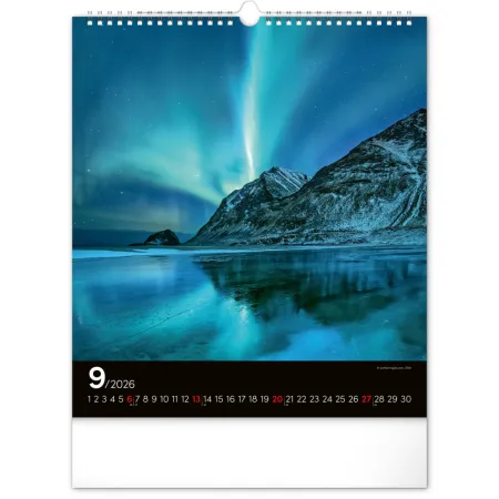 NOTIQUE Nástěnný kalendář Polární záře 2026, 30 x 34 cm