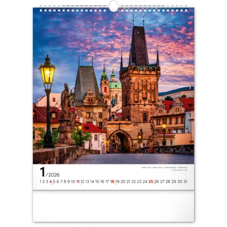 NOTIQUE Nástěnný kalendář Praha 2026, 30 x 34 cm