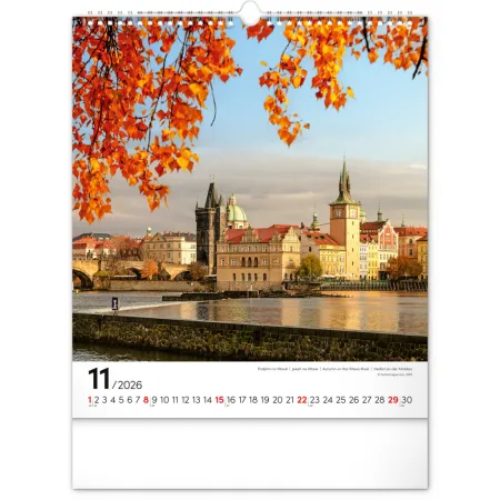 NOTIQUE Nástěnný kalendář Praha 2026, 30 x 34 cm