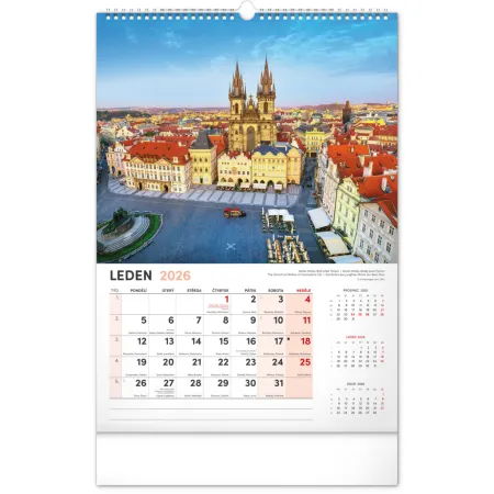 NOTIQUE Nástěnný kalendář Praha 2026, 33 x 46 cm