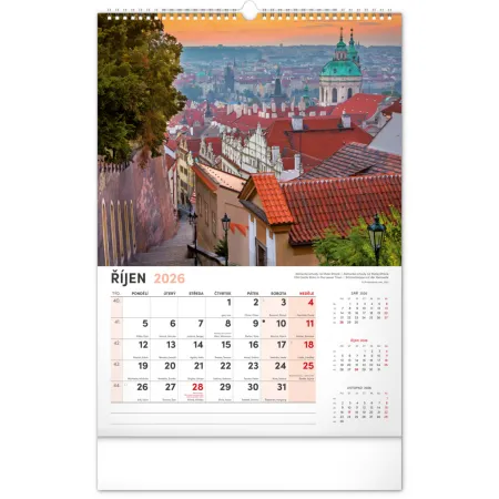 NOTIQUE Nástěnný kalendář Praha 2026, 33 x 46 cm