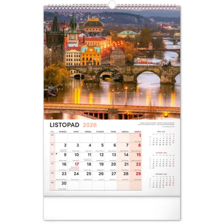 NOTIQUE Nástěnný kalendář Praha 2026, 33 x 46 cm